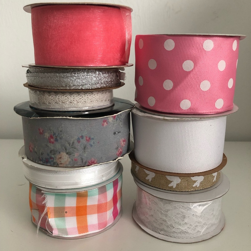 Assorted Ribbon Bundle Pink, Coral, White, Floral, Gingham